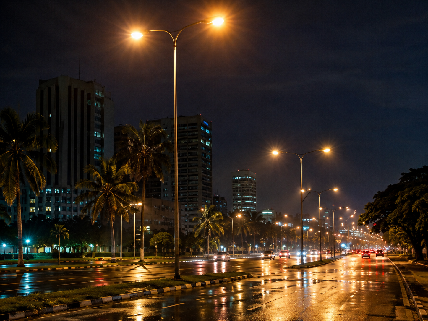 Axes routiers éclairés par lampadaires LED