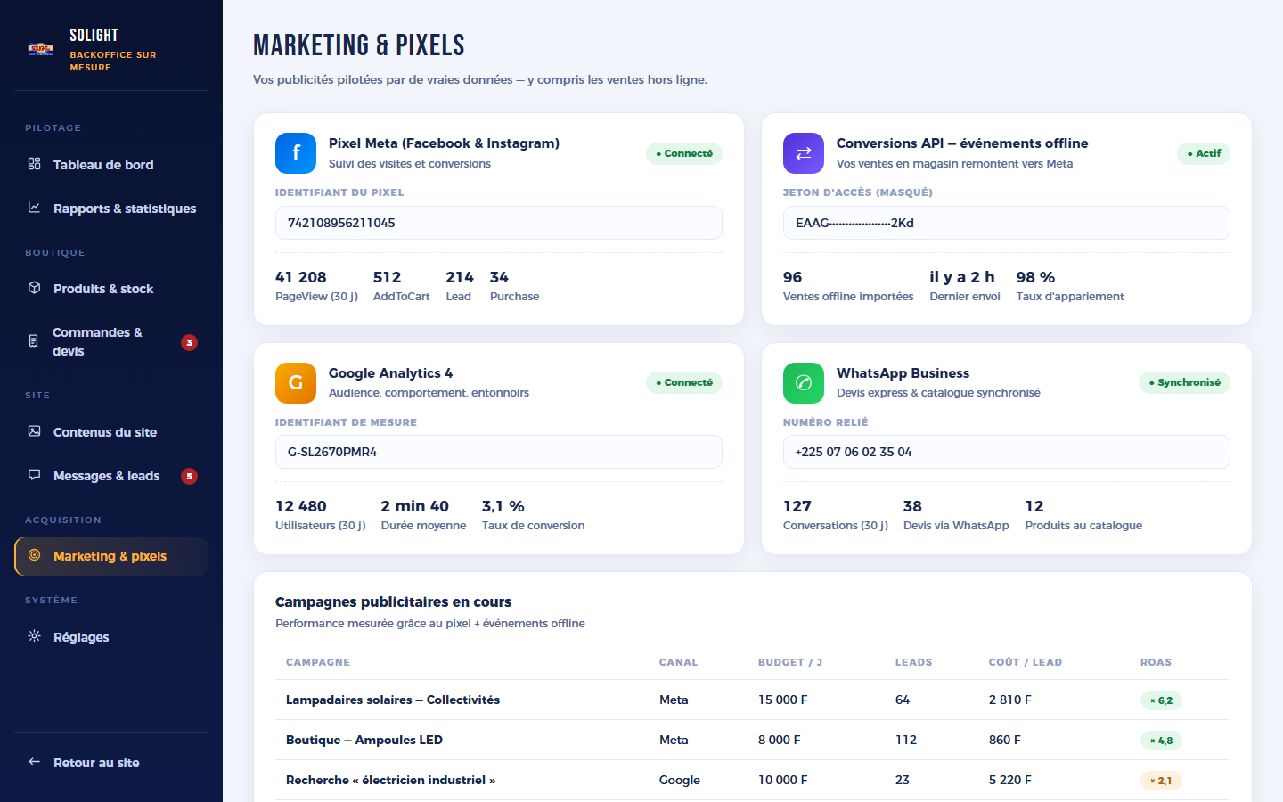 Module marketing et pixels